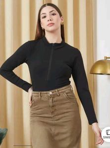 Shein Fitted High Neck Zip ClosureFull Sleeve Leot