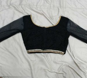 Elegant Black Blouse with Net Sleeves