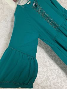 Elegant Teal Embroidered knee length dress