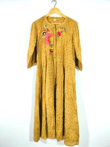 Gold Brown Long Embroidered Kurtas (Women's)