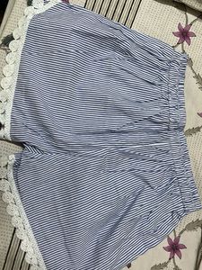 Blue Striped Shorts with Lace Trim