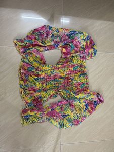 Smocked Floral Print Crop Top