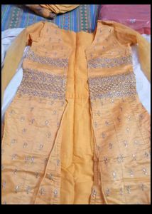 Elegant Yellow Embroidered Gaown Set with koti