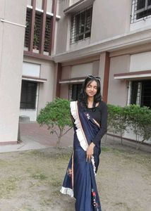Elegant Navy Blue Saree with Floral Embroidery