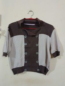 Brown Colorblocked Cardigan