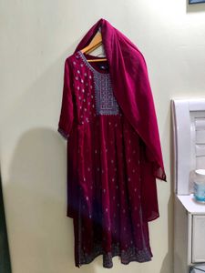Elegant Maroon Embroidered Kurta with Dupatta