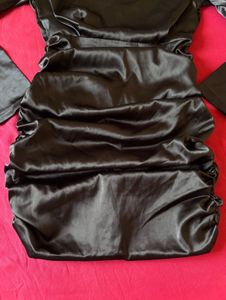 Black Satin Ruched Partywear Mini Dress