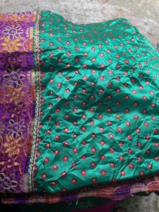 Green Colours Silk Blouse With Purple Border