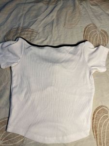 Women's White Cropped Top with Black Trim