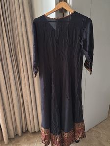 Black Rayon Ethnic Kurta with Embroidered Border
