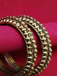 Elegant Gold Bangles with Crystals