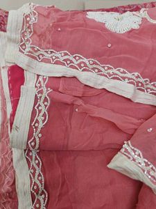 Pink Georgette Handwork Saree + Free Delivery