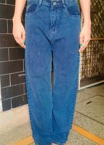 Blue Wide Leg Denim Jeans