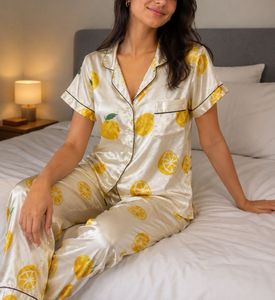 Satin Lemon Print night suit