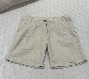 Beige Linen Unisex Shorts