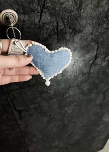 Handmade Denim Heart Keychain