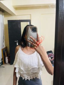 White Lace Trimmed Crop Top