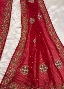 Red Embellished Georgette Saree