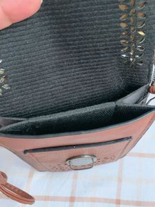 Brown Faux Leather Cell Phone Bag