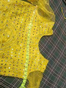 Yellow Embroidered Lehenga With Long Choli