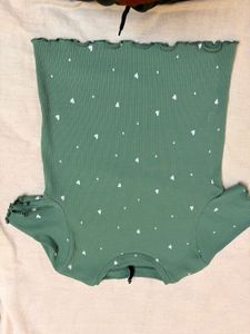 Green Ribbed Heart Print Crop Top