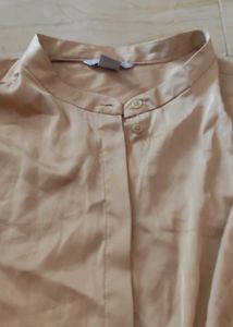 Elegant Beige Satin Button-Up Top