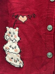 Red Knitted Vest with Cute Details
