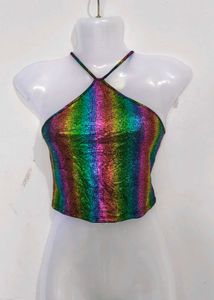 Sparkling Rainbow Halter Neck Crop Top