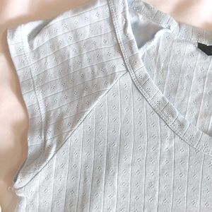 Cute Blue Ribbed V-Neck Crop Top