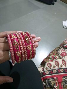 Beautiful Pink Bangles with Pearl and Stone Work