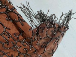 Brown Net blouse with tassels