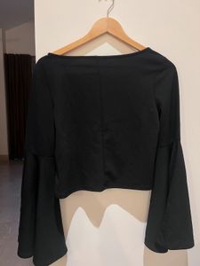 Black Bell Sleeve Crop Top