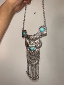 Boho Silver Tone Turquoise Necklace
