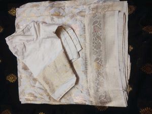 Elegant off White dola  Silk Saree