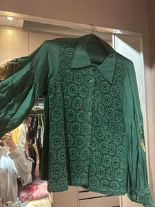 Cotton Ebelished Cutwork Shirt