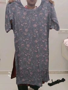 Grey Floral Print Kurta