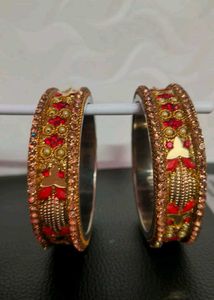 Exquisite Red &amp; Gold Embellished Bangles