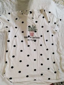 White & Black Polka Dot Printed Casual T-Shirt