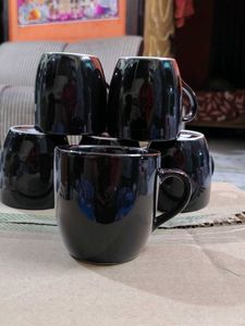 Set of 6 Black Ceramic Mugs unsued