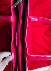 Red Patent Leather Handbag with Floral Embroidery
