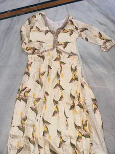 Cream Floral Print Kurta