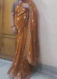Elegant Mustard Embroidered Saree