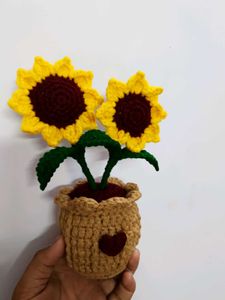 Handmade Crochet Sunflower Pot