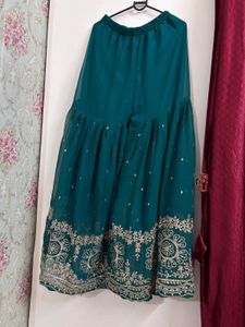 Teal Embroidered Kurta Set with Sharara