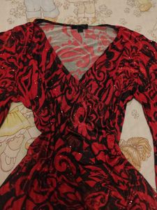 Red &amp; Black Sparkle Y2k Bell Sleeve Top
