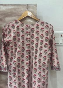 Beige Floral Print short Kurta