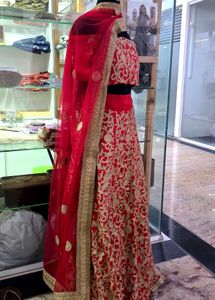 unstitched Red Embroidered Lehenga Choli