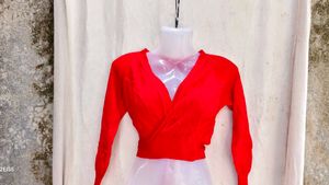 5278. V-Neck Red Wrap Crop Sweater