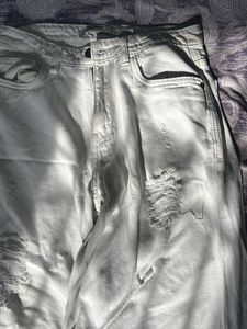 White Ripped Wide Leg Jeans