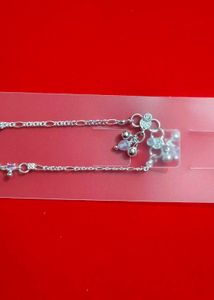 Silver Anklets with Pink Stones 8 inch